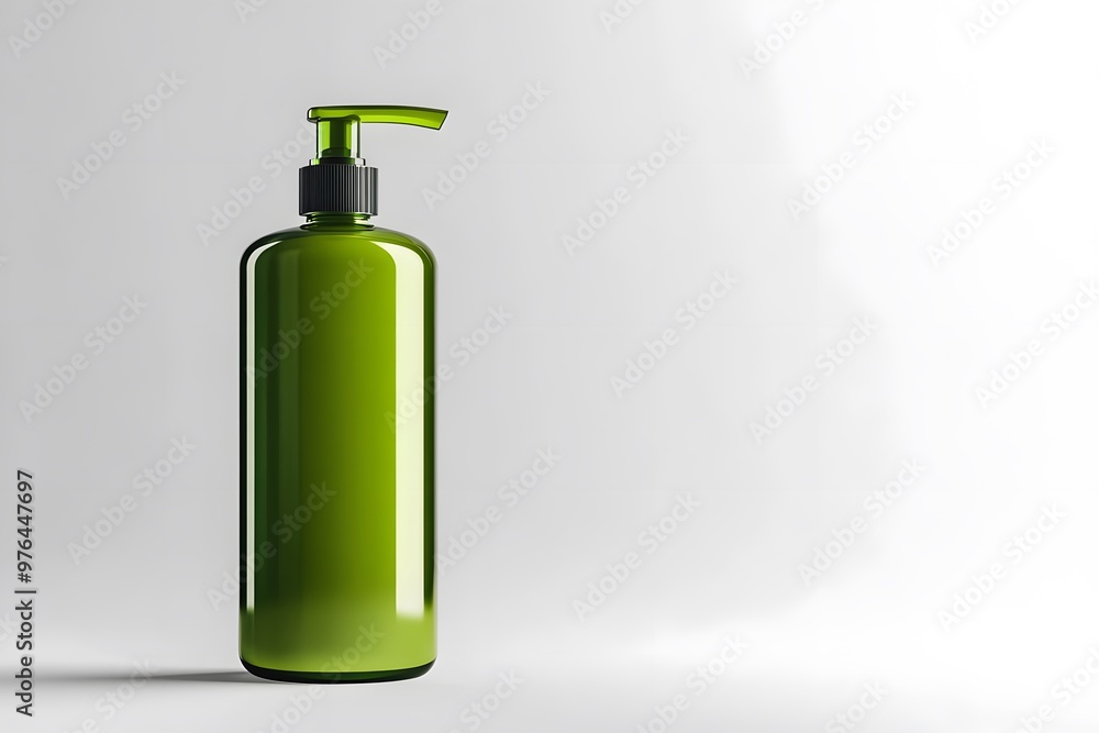 Green Glass Pump Bottle Mockup on White Background Green Glass Pump Bottle Mockup on White Background