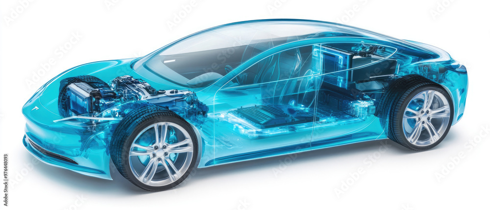 A blue car with a clear window and a shiny chrome finish. The car is shown in a 3D model, giving it a futuristic and sleek appearance. The car is designed to be aerodynamic and efficient A blue car with a clear window and a shiny chrome finish. The car is shown in a 3D model, giving it a futuristic and sleek appearance. The car is designed to be aerodynamic and efficient
