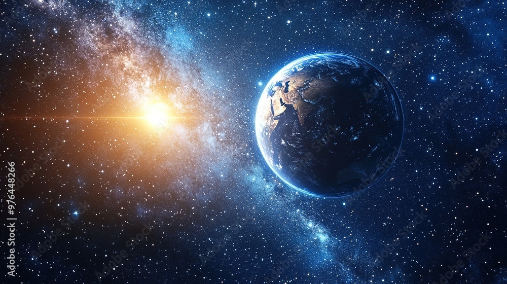 Obraz premium Earth glowing in space, with its ecosystems thriving, framed by distant galaxies