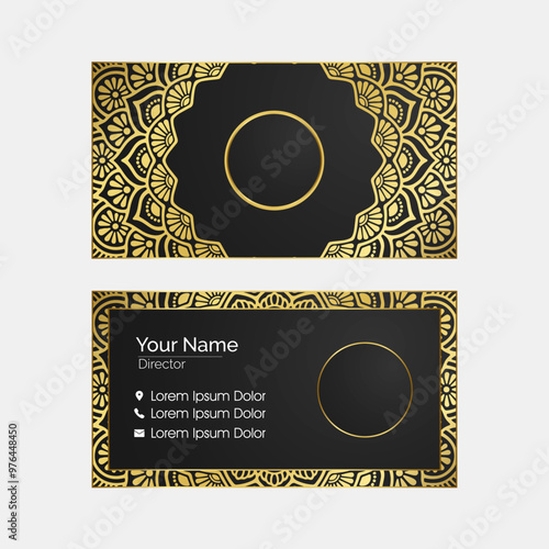 Luxury business card with gold mandala decoration design