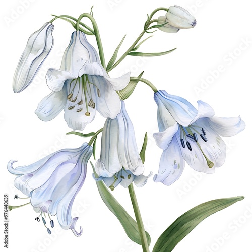 Watercolor Blue Bluebell Isolated on White Background. Beautiful Bluebell Flower