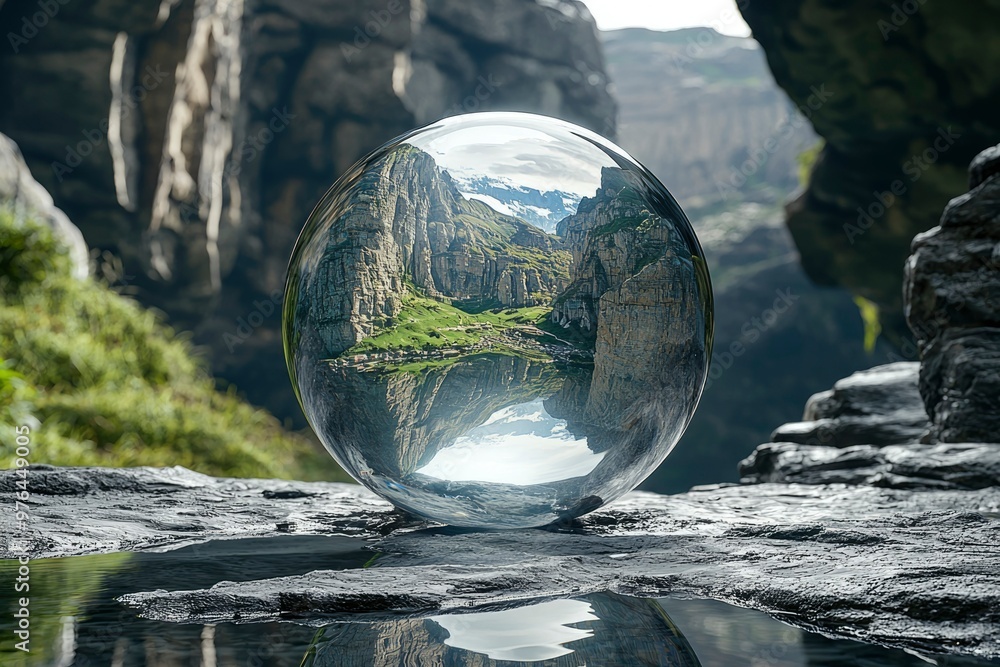 Mountainous Landscape Reflected in a Crystal Ball Mountainous Landscape Reflected in a Crystal Ball