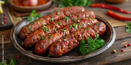 Classic snack from a region, Cig Kofte prepared with bulgur and tomato paste, mixed for hours with onion, parsley, isot, and chili pepper. photo