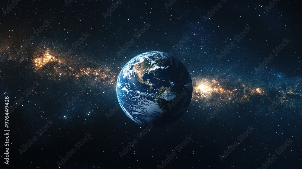 Fototapeta premium Earth floating in the blackness of space, with a full view of its atmosphere and surface