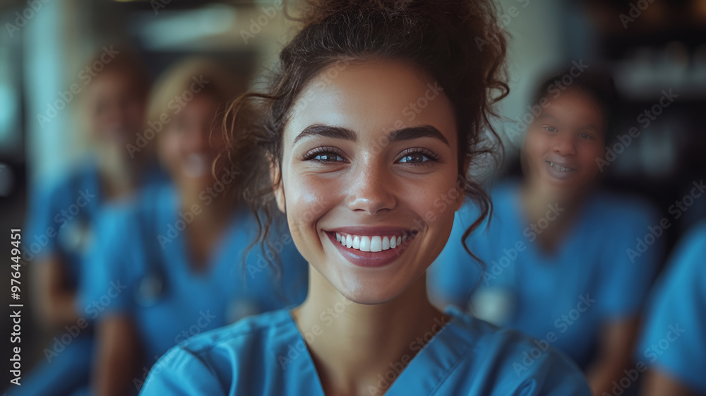 Fototapeta premium group of happy nurses hanging out in the lounge,
