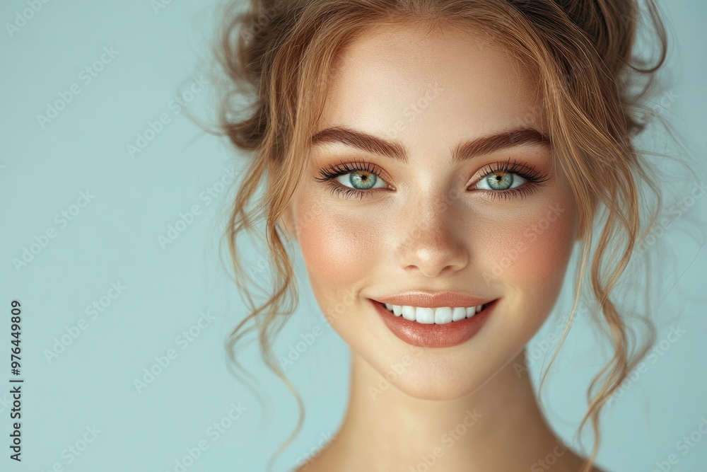 Close-up Portrait of a Smiling Woman with Blonde Hair and Blue Eyes Close-up Portrait of a Smiling Woman with Blonde Hair and Blue Eyes