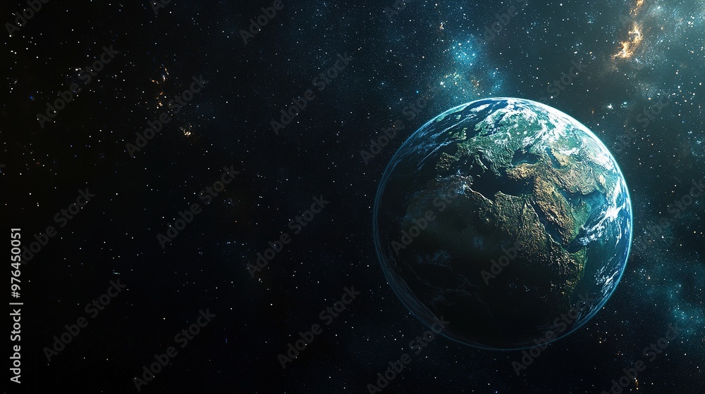 Fototapeta premium A space scene with Earth glowing among a sea of stars, floating in the universe