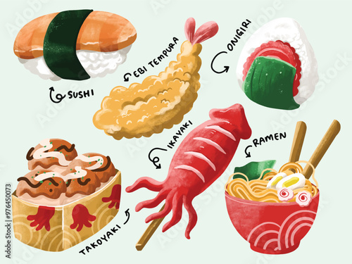 Hand Drawn Japanese Traditional Food Element Set