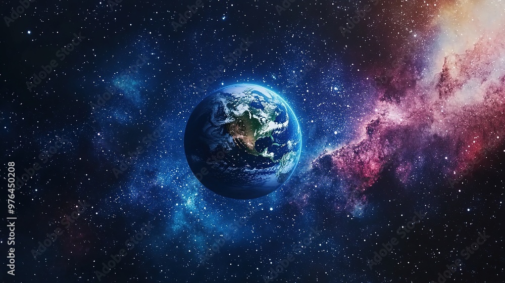 Obraz premium A space scene with Earth glowing among a sea of stars, floating in the universe