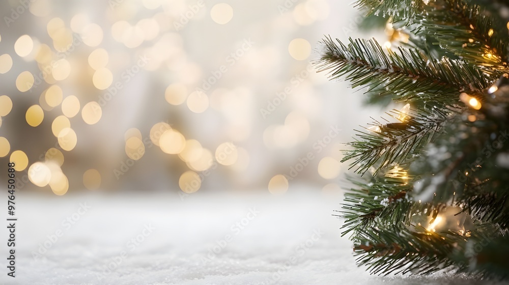 White Snow Backdrop with Blurred Christmas Tree. White Snow Backdrop with Blurred Christmas Tree.