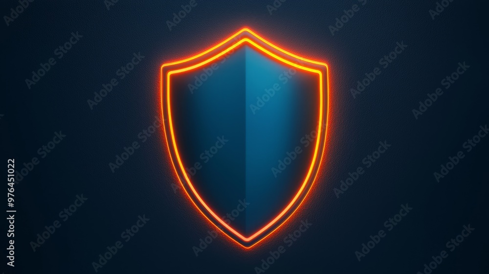 A glowing blue shield with an orange outline on a dark blue background. A glowing blue shield with an orange outline on a dark blue background.