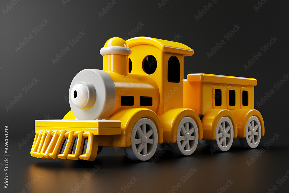 Obraz premium A cute yellow cartoon train with Art in the foreground on a black background, Generative AI