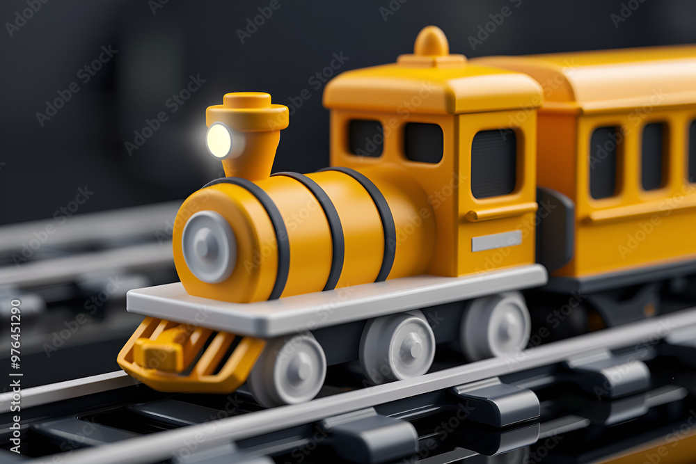 Fototapeta premium A cute yellow cartoon train with Art in the foreground on a black background, Generative AI 