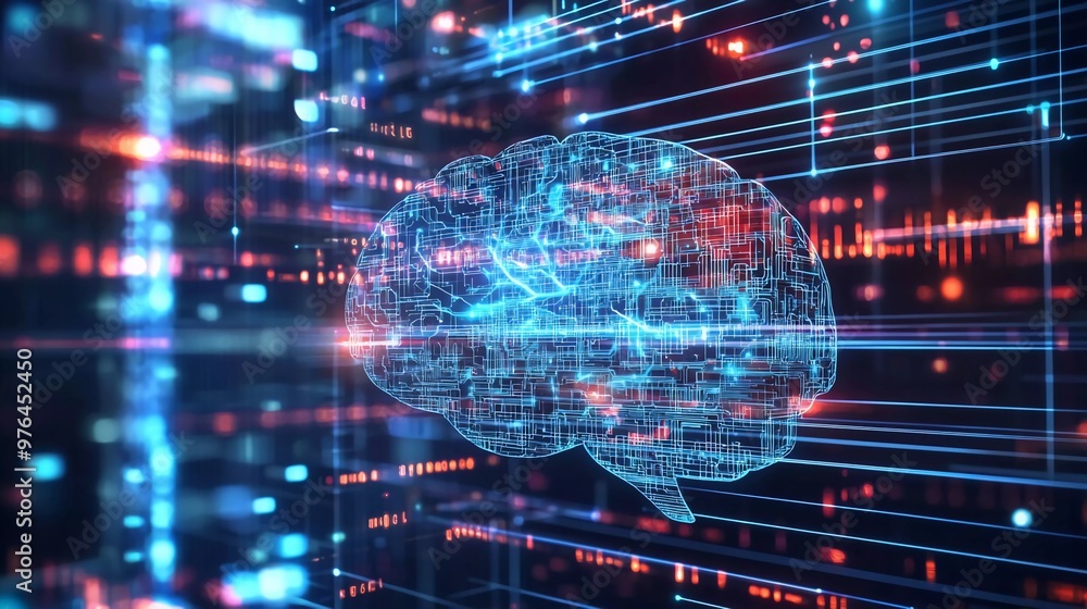 nice human brain on technology background representing artificial intelligence and cyber space concept nice human brain on technology background representing artificial intelligence and cyber space concept
