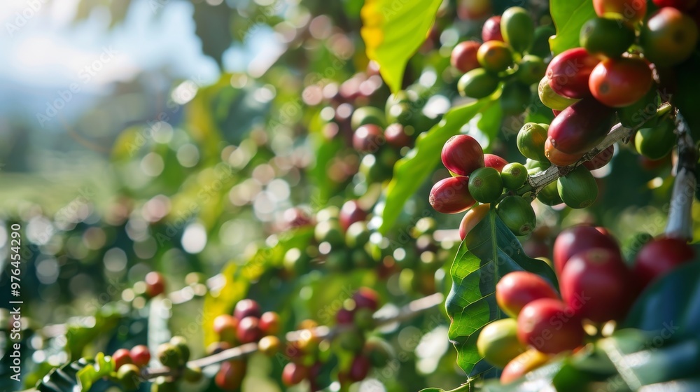 Coffee trees on plantation. The best selected coffee beans are still fresh and ready to be harvested. Coffee trees on plantation. The best selected coffee beans are still fresh and ready to be harvested.