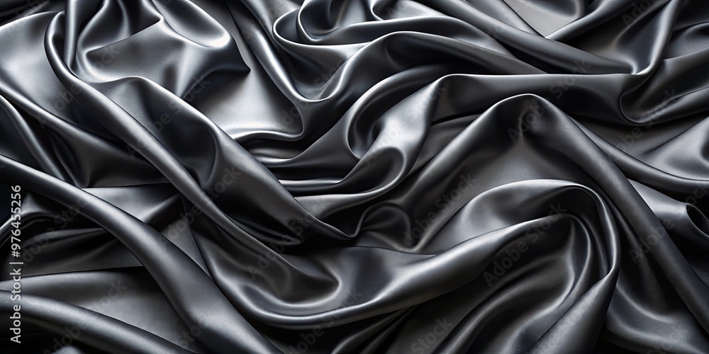 Fototapeta premium Abstract black satin fabric with liquid waves texture for background design