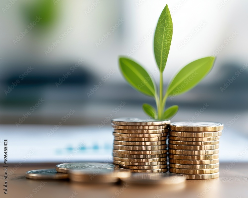 A vibrant green plant emerges from stacks of coins, symbolizing growth and prosperity in finance and investment. A vibrant green plant emerges from stacks of coins, symbolizing growth and prosperity in finance and investment.