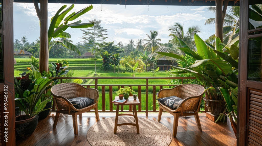 Relaxing Balcony with Rice Paddy View Relaxing Balcony with Rice Paddy View