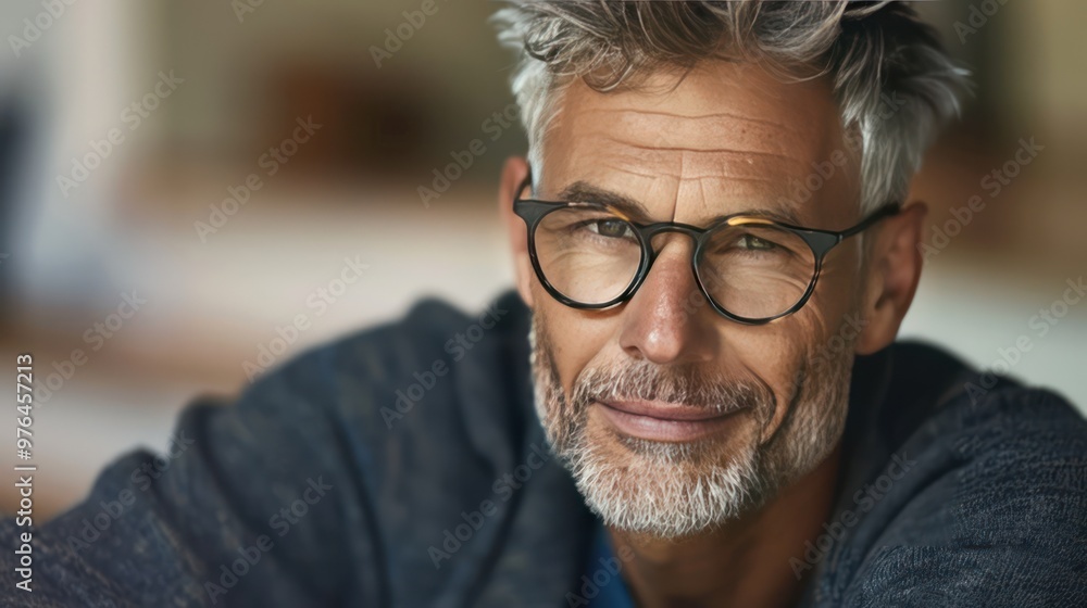 Close-up Portrait of a Mature Man Wearing Glasses