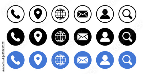 Contact us icon. Web icons set , user, home, location, call, at, email, address, globe, message, mail, envelope, telephone, information, support, search, website, icon. communication contact icon