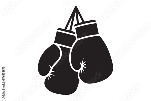 Boxing gloves hanging vector black silhouette icon on a white background.