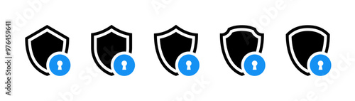 Shield icon or security shield protection icon with lock symbol privacy icon , secure private security icons - padlock icon button - Keyhole icon, Door key hole button