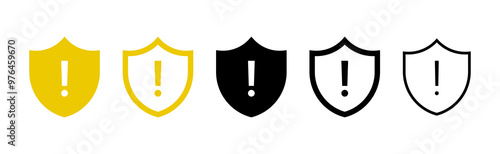 Shield exclamation mark icon or security shield warning or attention icon symbol. risk alert line icon vector