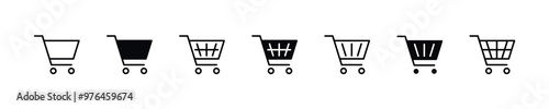 Shopping cart icon set, shopping trolley symbol . Add to shopping icon sign , buy and sale , full and empty shopping cart symbols. web app line icons