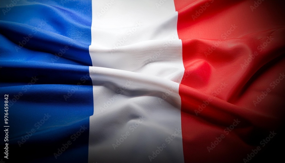 Isolated French flag with depth of field showcasing blue, white, and red colors Isolated French flag with depth of field showcasing blue, white, and red colors