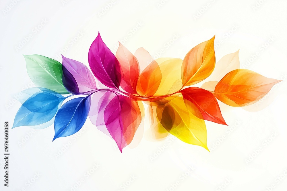 Fototapeta premium Colorful abstract leaves representing growth and inspiration on a solid white backdrop.