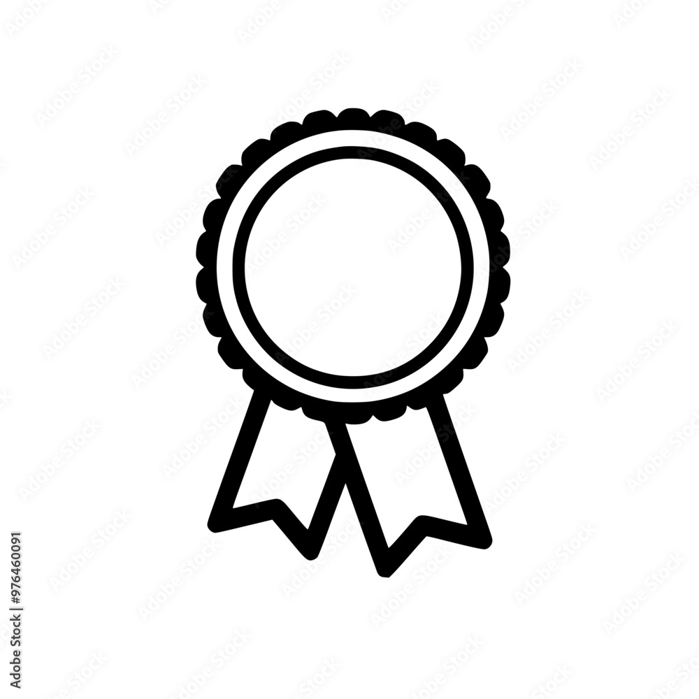 Black and white outline of an award ribbon with two streamers hanging down. Black and white outline of an award ribbon with two streamers hanging down.