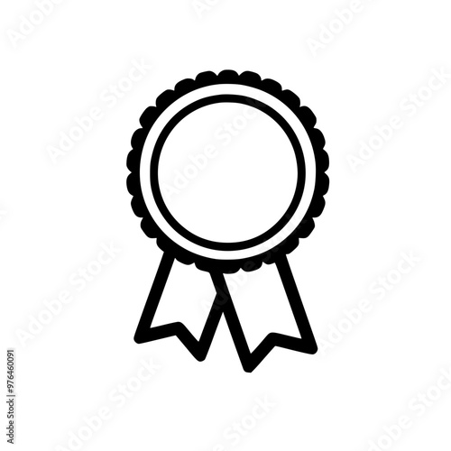 Black and white outline of an award ribbon with two streamers hanging down.