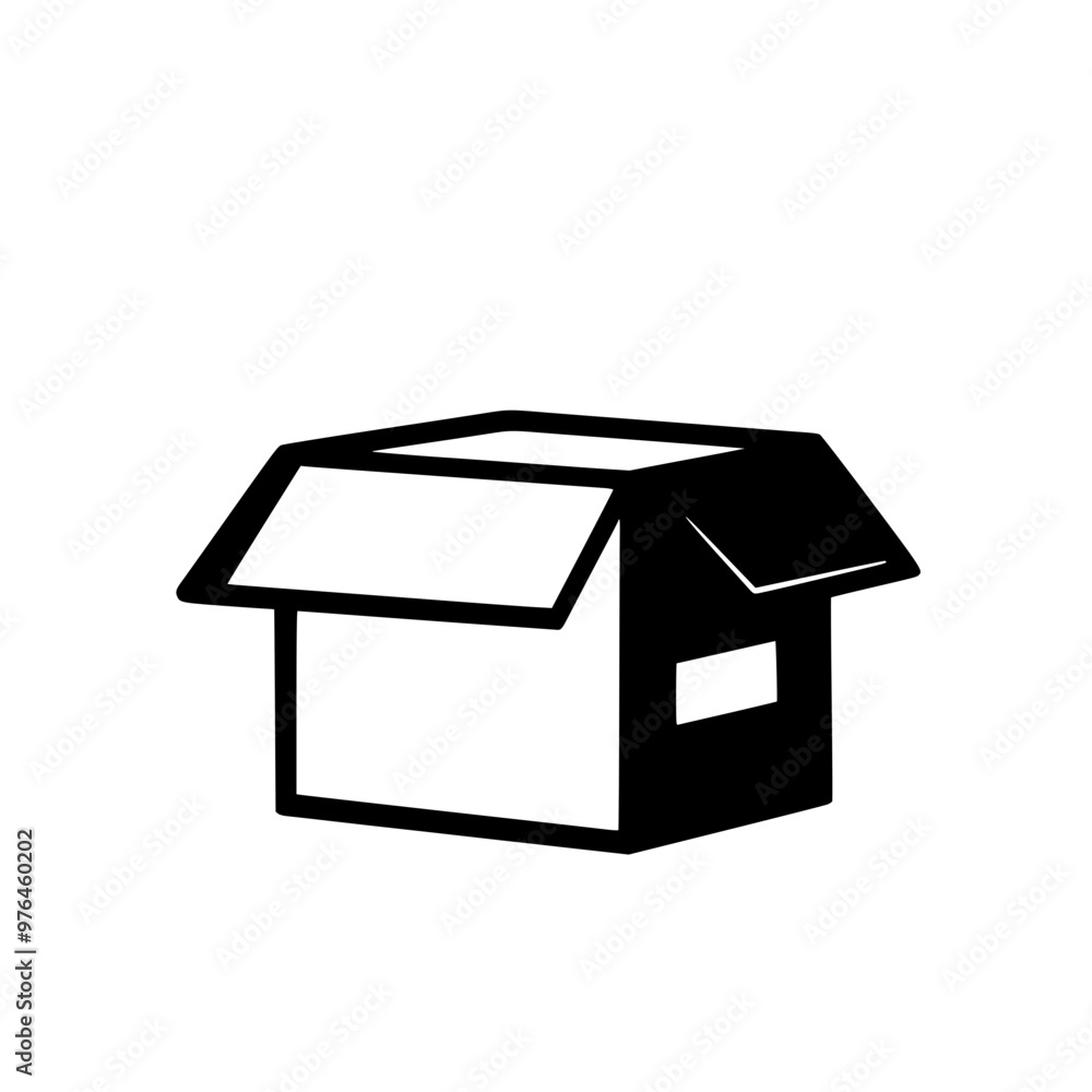 Black and white illustration of an open cardboard box with flaps. Black and white illustration of an open cardboard box with flaps.