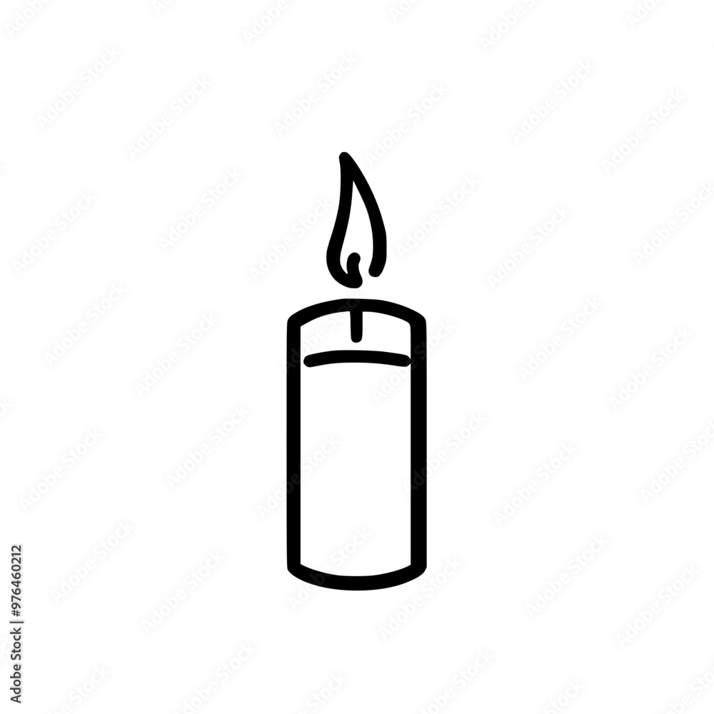 Minimalist black and white illustration of a lit candle. Minimalist black and white illustration of a lit candle.