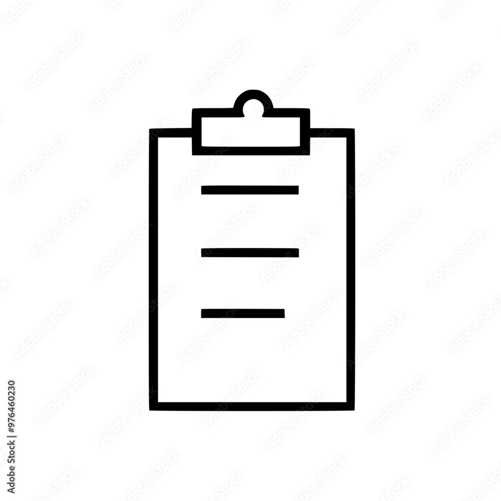 Simple black and white icon of a clipboard with three horizontal lines representing text. Simple black and white icon of a clipboard with three horizontal lines representing text.