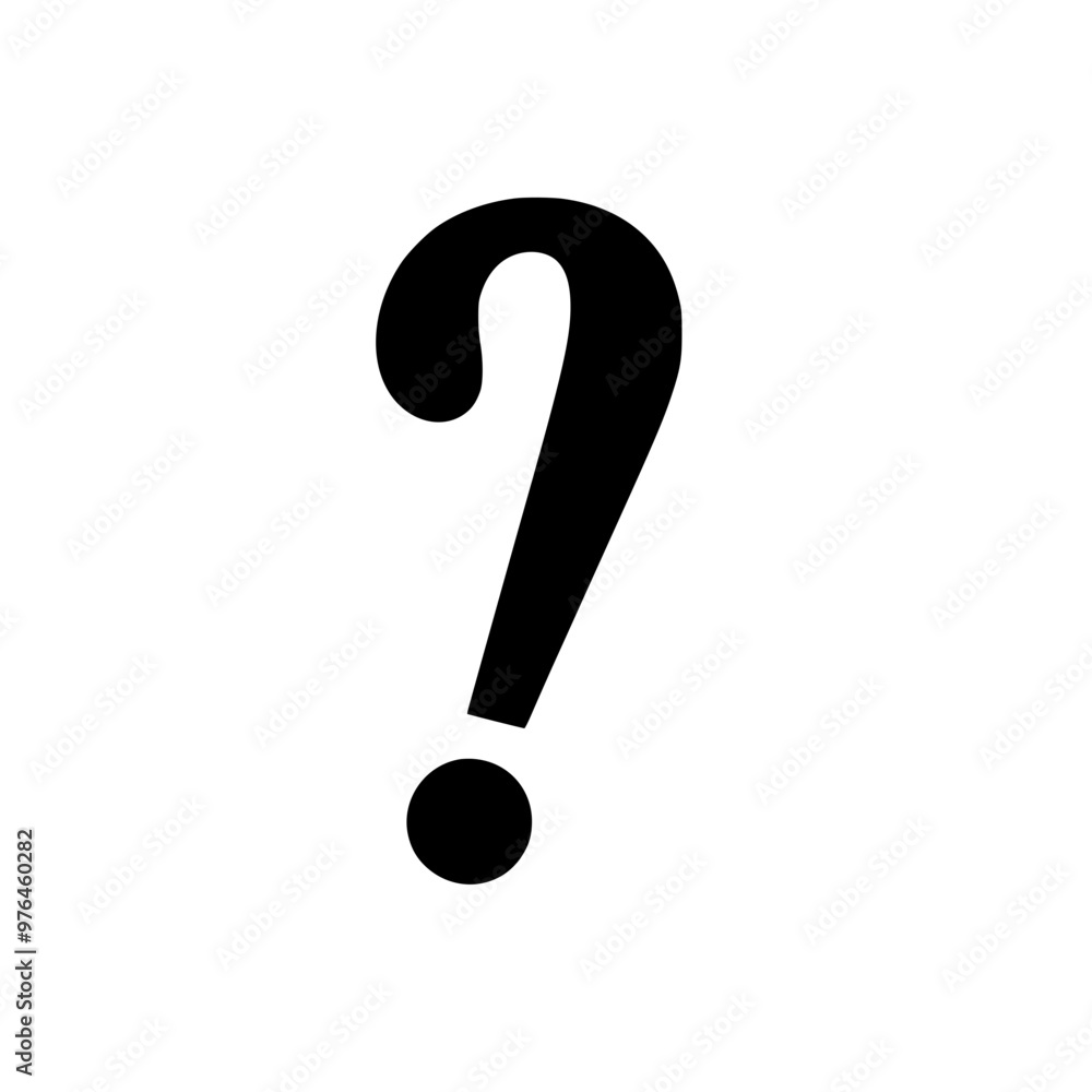 Black question mark symbol on white background, conveying inquiry or curiosity. Black question mark symbol on white background, conveying inquiry or curiosity.
