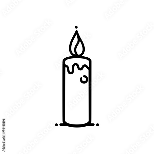 Simple line drawing of a burning candle with melting wax on a white background