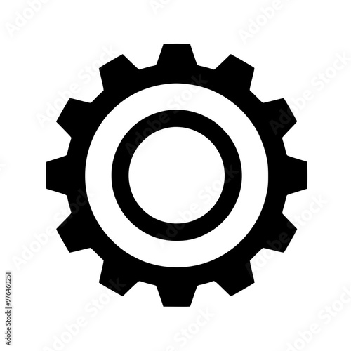 Black and white gear icon on a plain white background.