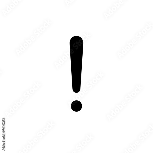 Black exclamation mark symbol against a plain white background.