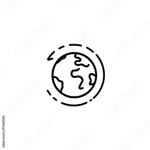 Simple black and white illustration of Earth with circular lines around it.