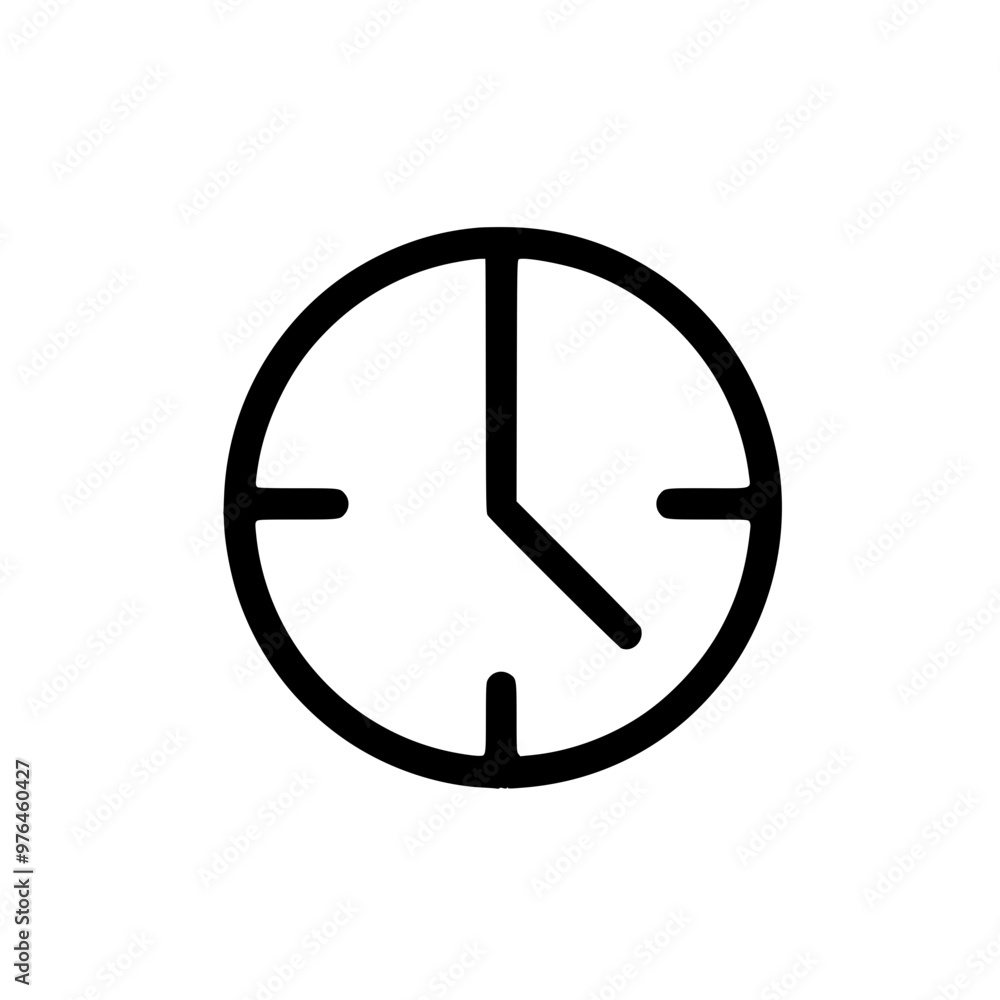 Minimalistic black and white clock icon with simple design indicating time. Minimalistic black and white clock icon with simple design indicating time.