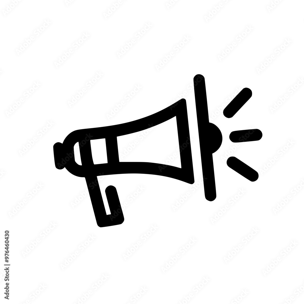Black and white megaphone icon with sound waves on a white background. Black and white megaphone icon with sound waves on a white background.
