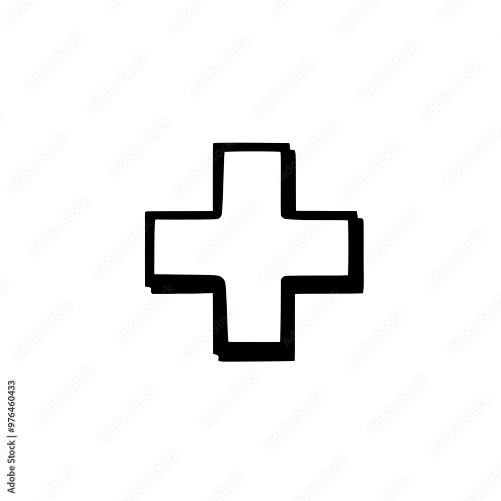 Simple black and white medical cross symbol on a plain background. Simple black and white medical cross symbol on a plain background.
