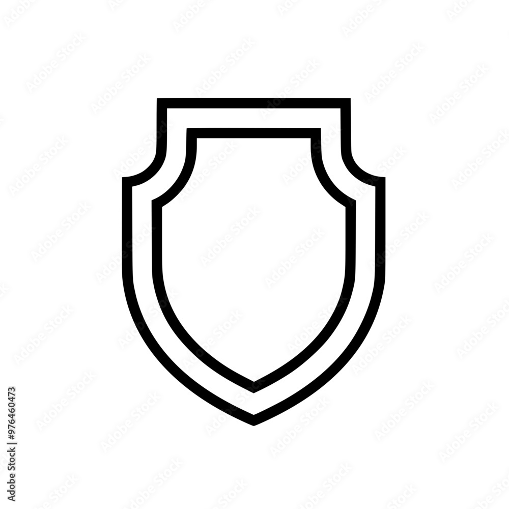 Minimal black and white outline of a shield symbol on a white background. Minimal black and white outline of a shield symbol on a white background.