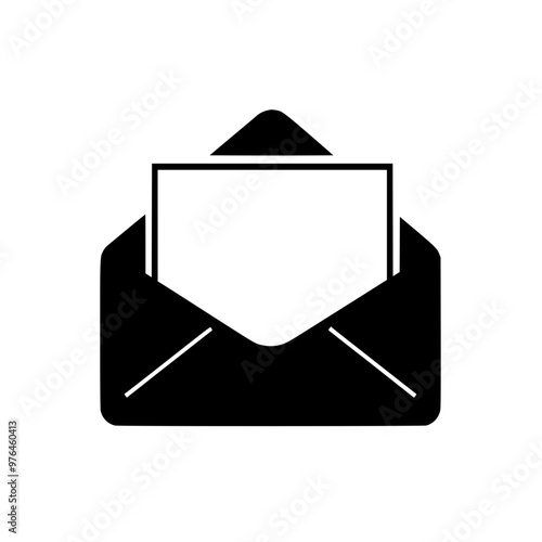 Black and white icon of an opened envelope with a letter.