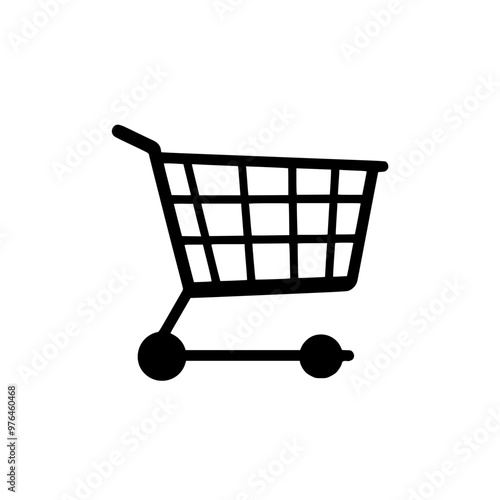 Simple black and white icon of a shopping cart on a plain background.