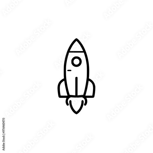 Black and white icon of a rocket ship taking off, symbolizing space exploration and innovation.
