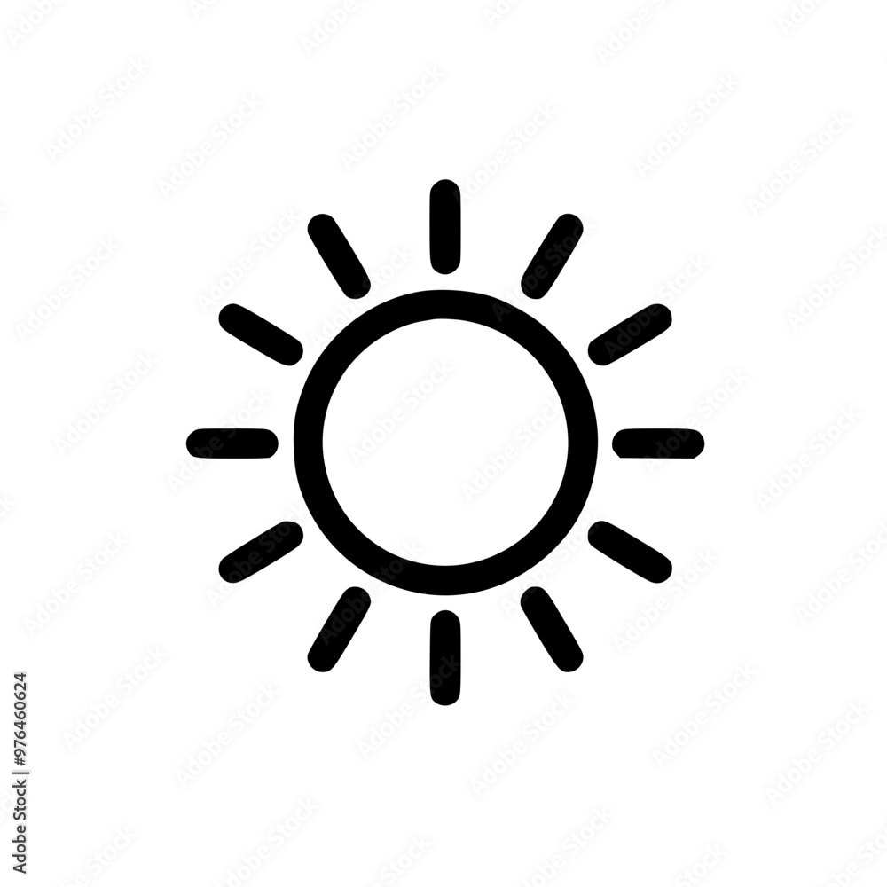 Black and white minimalistic sun icon with radiating rays. Black and white minimalistic sun icon with radiating rays.