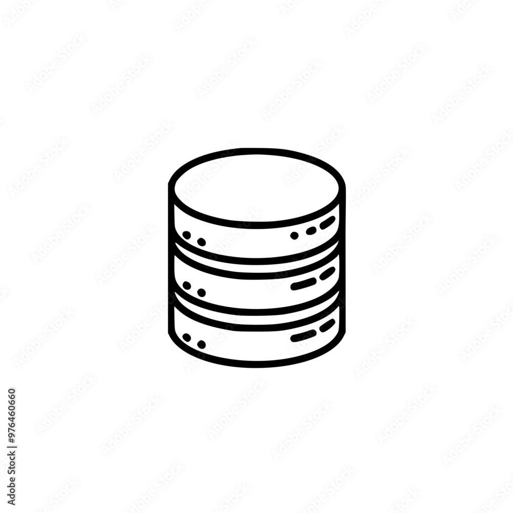 Simple black and white icon of a database server stack in a vector style. Simple black and white icon of a database server stack in a vector style.
