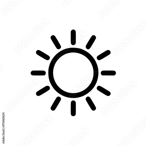 Black and white minimalistic sun icon with radiating rays.